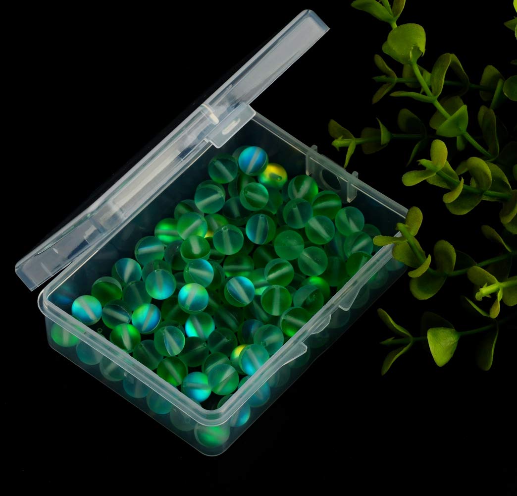 Matte Aurora Crystal Glass Beads Green 100pcs 8mm Flash Glitter Shining Mermaid Round Loose Aura Bead Frosted Moonstone for Jewelry Making (Green, 8mm)