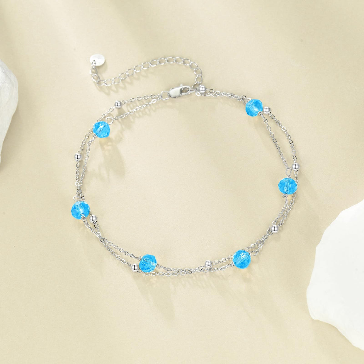 CRMAD March Birthstone Anklet Anklet for Women Sterling Silver Beach Jewelry Gift for Women (mar, anklet 9+2'')