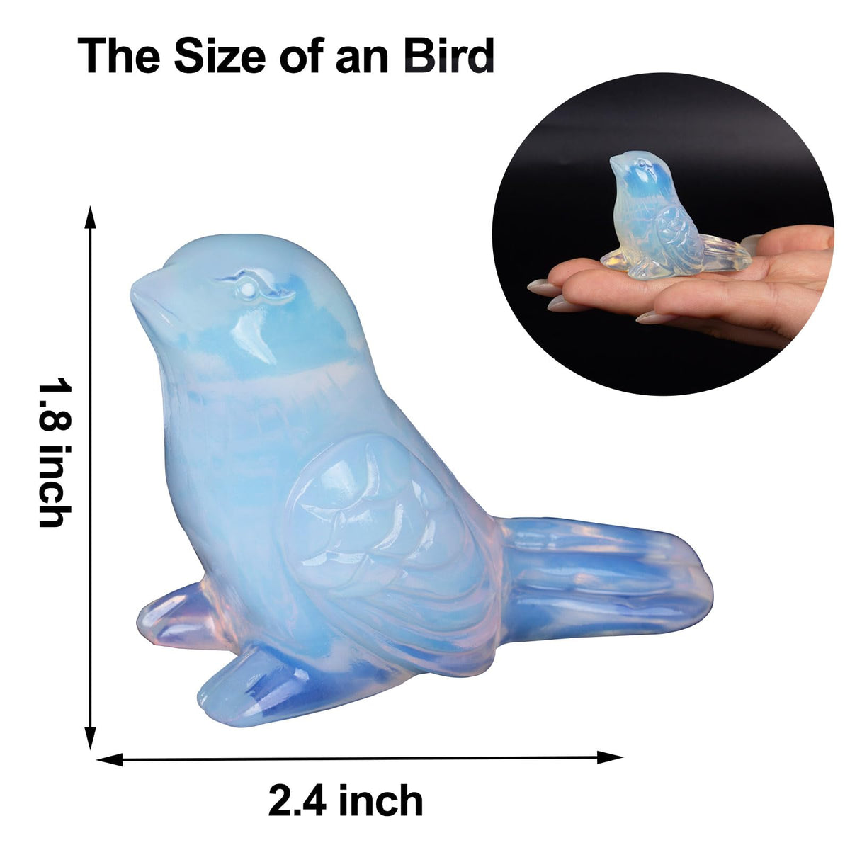 Ytbeoxk Opalite Crystal Bird Carving Hand Carved Gemstone Bird Figurine 2.4 Inch Polished Animal Sculpture Healing Stone Home Office Desk Decoration Gift Collection