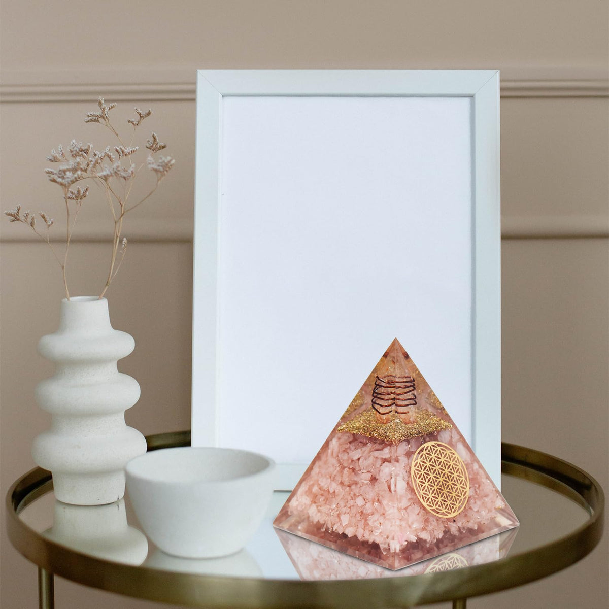 Real Crystal Rose Quartz Orgonite Pyramid, Healing Crystal Pyramid, Pyramid Crystal Gemstone Pyramid for Meditation, Motivation, Positivity - Handmade in India