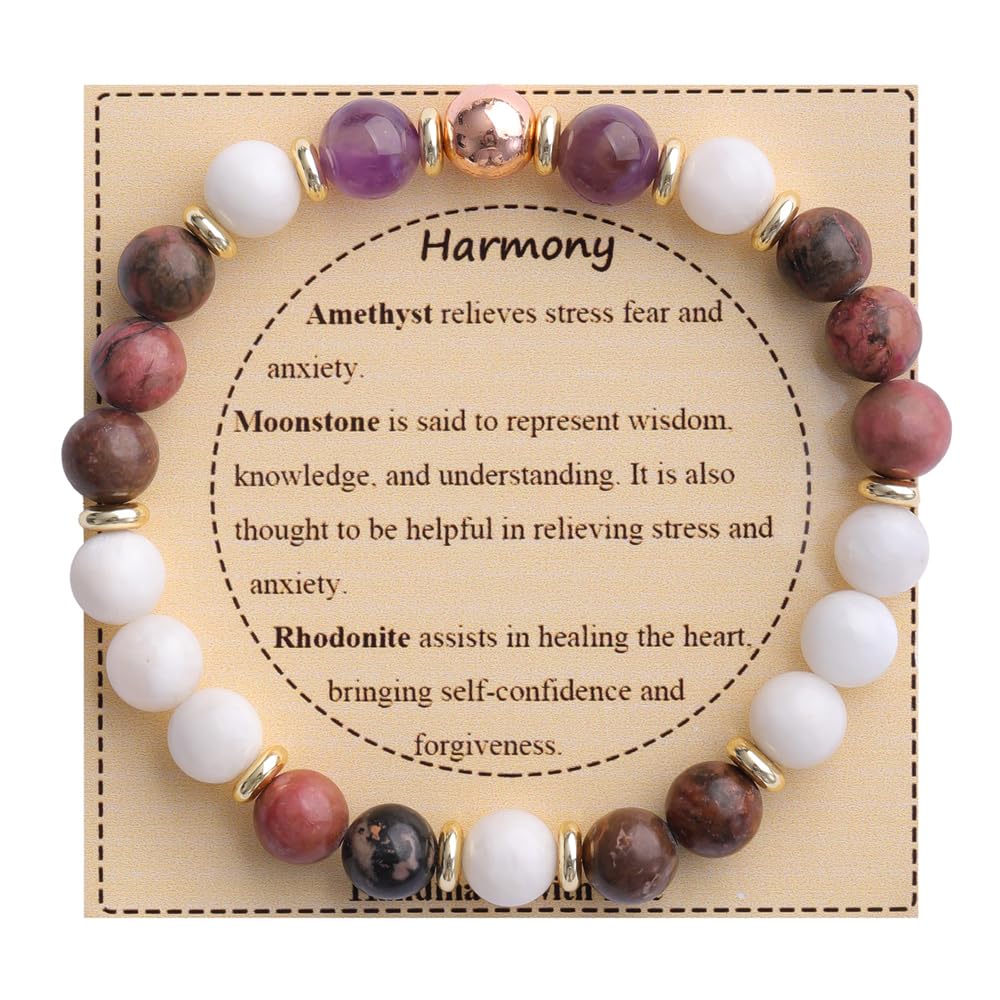 KSQS Healing Stone Bead Bracelet for Women, Natural Gemstones Balance Protection Bracelet, Spiritual Crystal Beads Bracelet Anxiety Relief with Meaning Card(#22)
