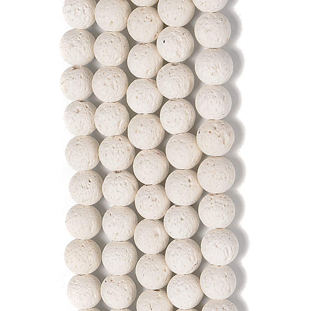 PLTbeads Natural Gemstone Loose Beads Smooth Round Approxi 15 inch DIY Bracelet Necklace for Jewelry Making (6mm, White Lava)