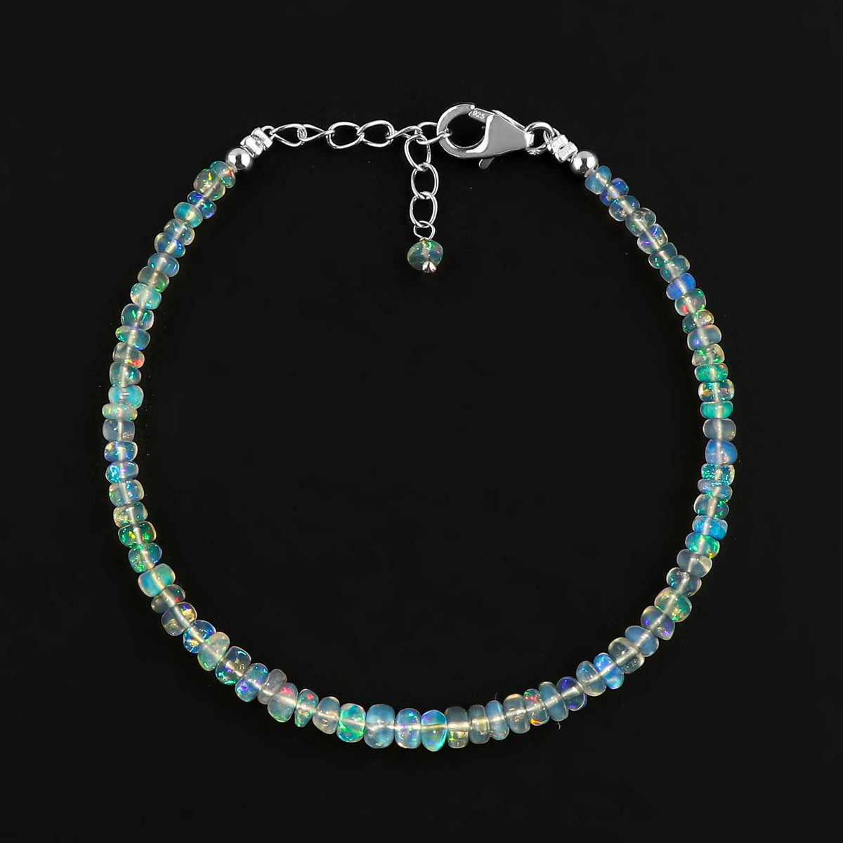 CRYSTALIS Natural Ethiopian Opal Beads Bracelet, High Grade Beaded Crystals, Chakra Healing Gemstone, Gift Giving Women Jewelry, 925 Sterling Silver 8 inch