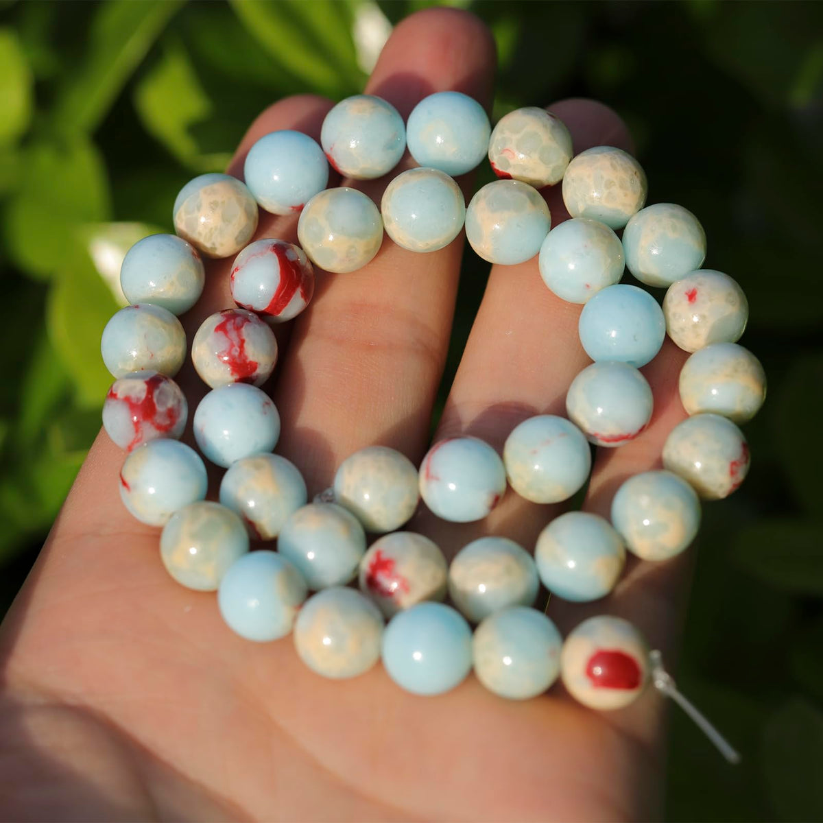 35pcs 10mm Natural Gemstone Beads for Jewelry Making Supplies,Sky Blue Jasper Healing Crystal Polished Round Loose Stone Beads for Bracelet Necklace 15 Inch