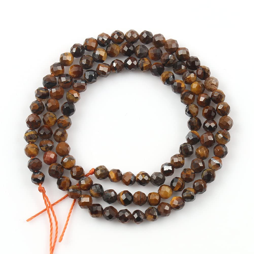 Song Xi 180pcs 2mm Natural Yellow Tiger Eye Gemstone Beads Faceted Round Loose Stone Beads for Jewelry Making