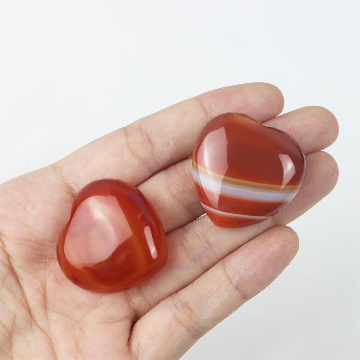 4 Pcs Heart Crystals and Healing Stones, 1.2" Red Agate Polished Love Carved Palm Worry Stone, Reiki Anxiety Stone Gift for Stress Meditation (Red Agate)