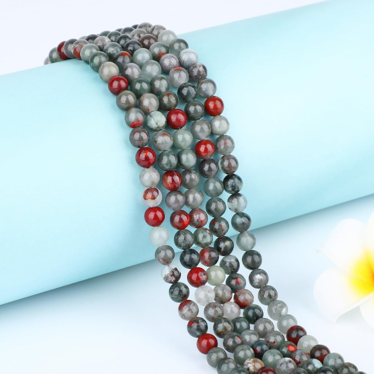 CMBYN Natural Stone Beads Round Genuine Real Stone Beading Strand Loose Gemstones DIY Smooth Bead for Bracelet Necklace Earrings Jewelry Making (African Bloodstone, 6mm 60 Pieces)