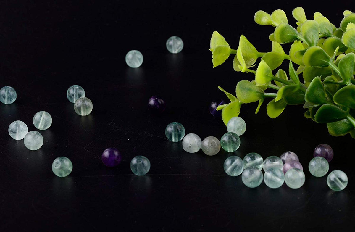 Natural Stone Beads 100pcs 6mm Fluorite Round Genuine Real Stone Beading Loose Gemstone Hole Size 1mm DIY Smooth Beads for Bracelet Necklace Earrings Jewelry Making (Fluorite Green, 6mm)