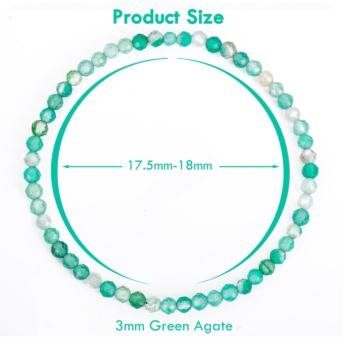 BONNY BOXX Natural Genuine Gemstone Faceted Round Beads Bracelet, 3mm Adjustable Stretchy Tiny Faceted Green Agate, Healing Crystal Reiki Chakra Dainty Jewelry Fashion Gifts