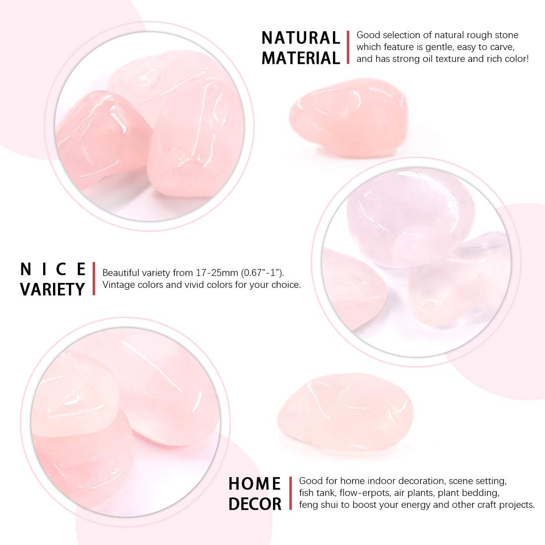 Hilitchi 1lb Bulk Large Natural Tumbled Polished Brazilian Stones Gemstone Healing Crystals Quartz for Wicca, Reiki, and Energy Crystal Healing (Rose Quartz about 1lb/450g/16oz/bag)