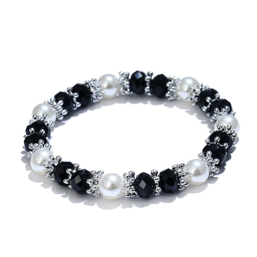 Pearl Bracelets for Women,Freshwater Pearls Crystal Bracelet Boho Bracelets Bead Bracelet Gifts (Black)