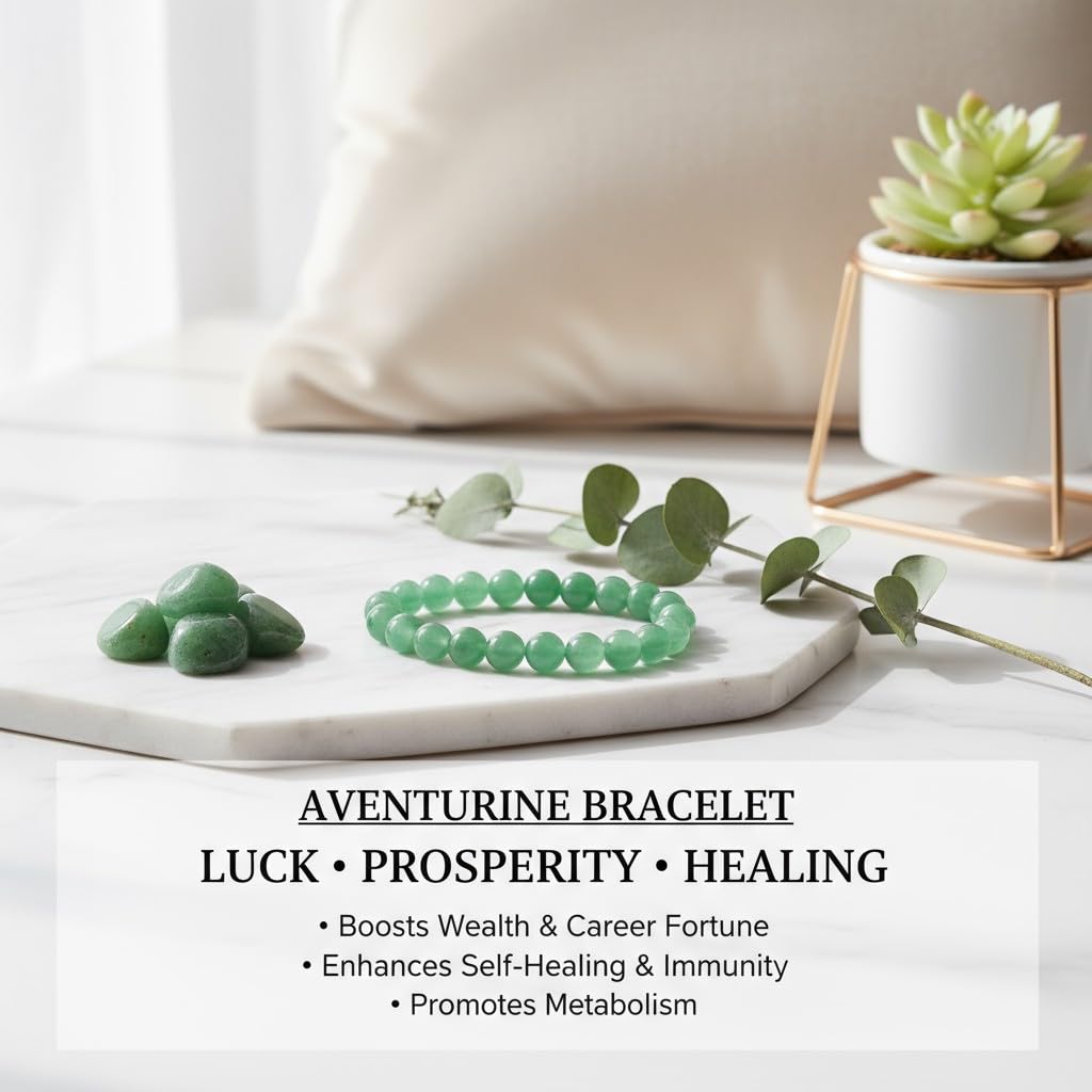 The Vida Handmade AAA+ Quality Crystal Stretch Elastic Bracelet - Nature Gemstone - Jewelry Gift - Holiday Gift - For Women & Men (Aventurine)