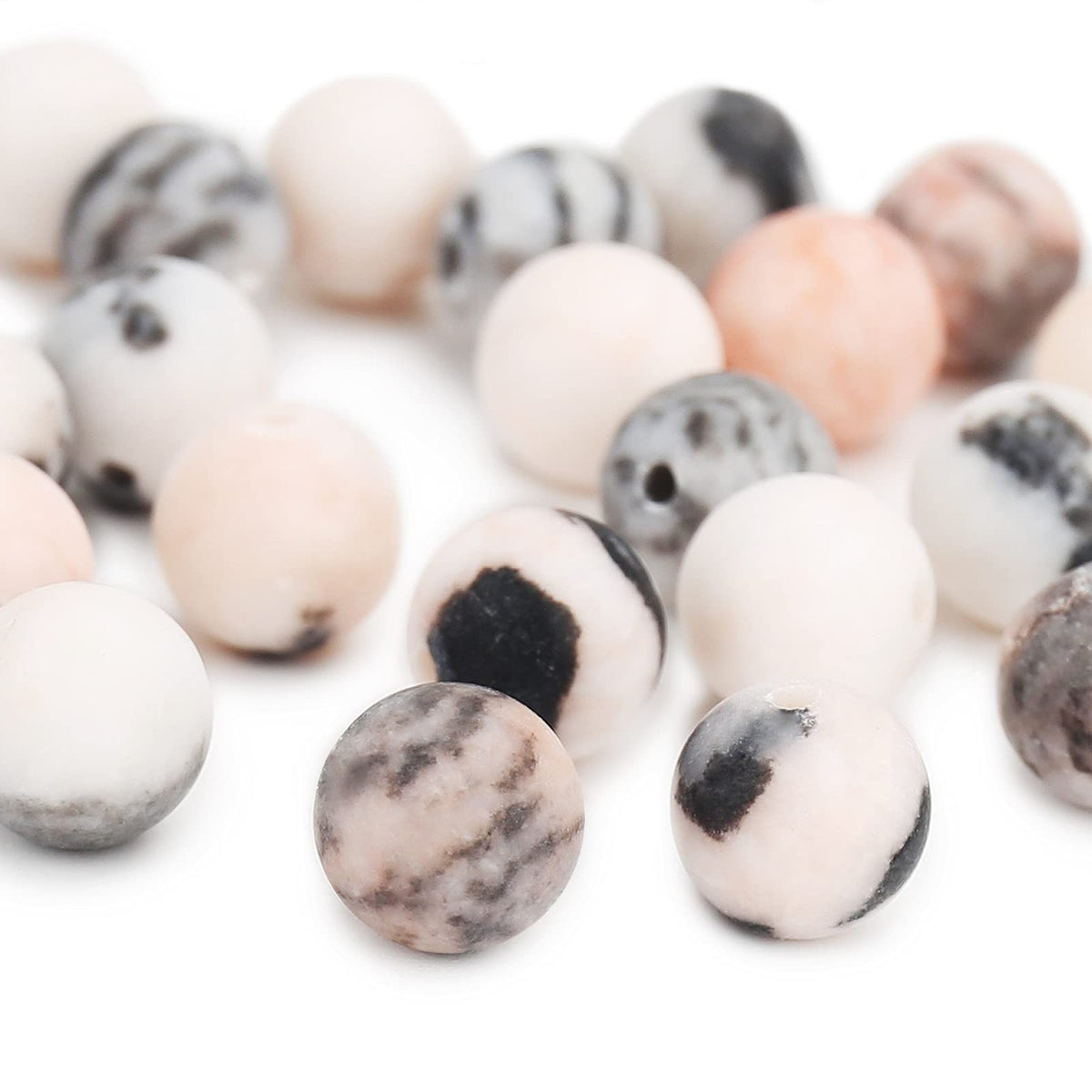 Natural Matte Pink Zebra Jasper Beads, 6MM Round Frosted Unpolished Loose Gemstone Beads for Bracelet Necklace Jewelry Making, Energy Stone Healing Power with Stretch Beading Cord