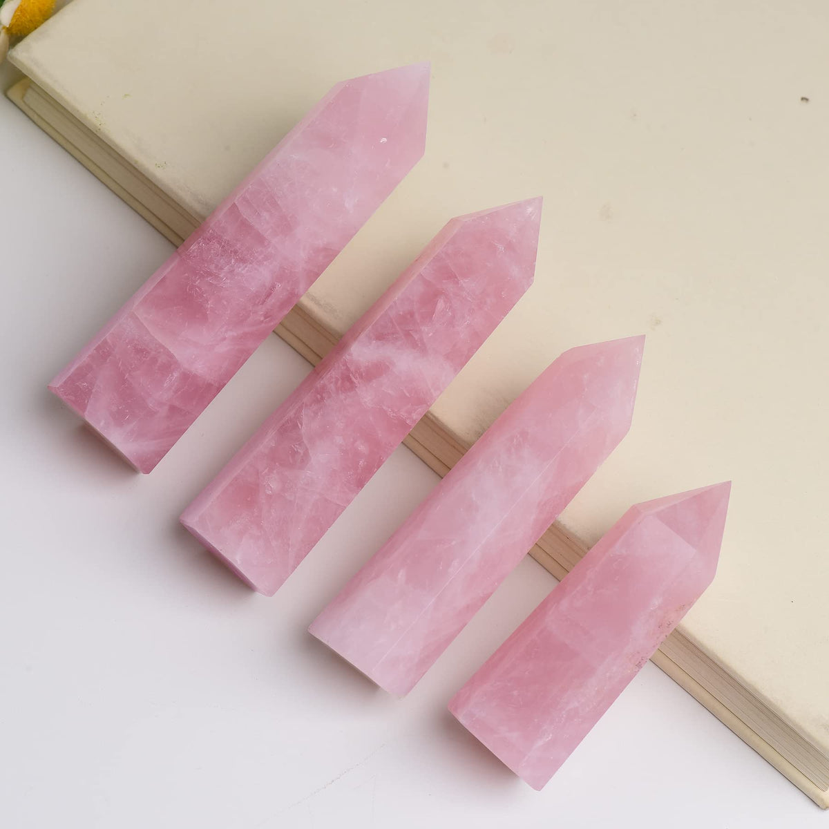 WUYOUSHI 1PCS Rose Quartz Natural Crystal Towers 2.75-3.54" Healing Crystal Wand 6 Faceted Chakra Reiki Meditation Therapy