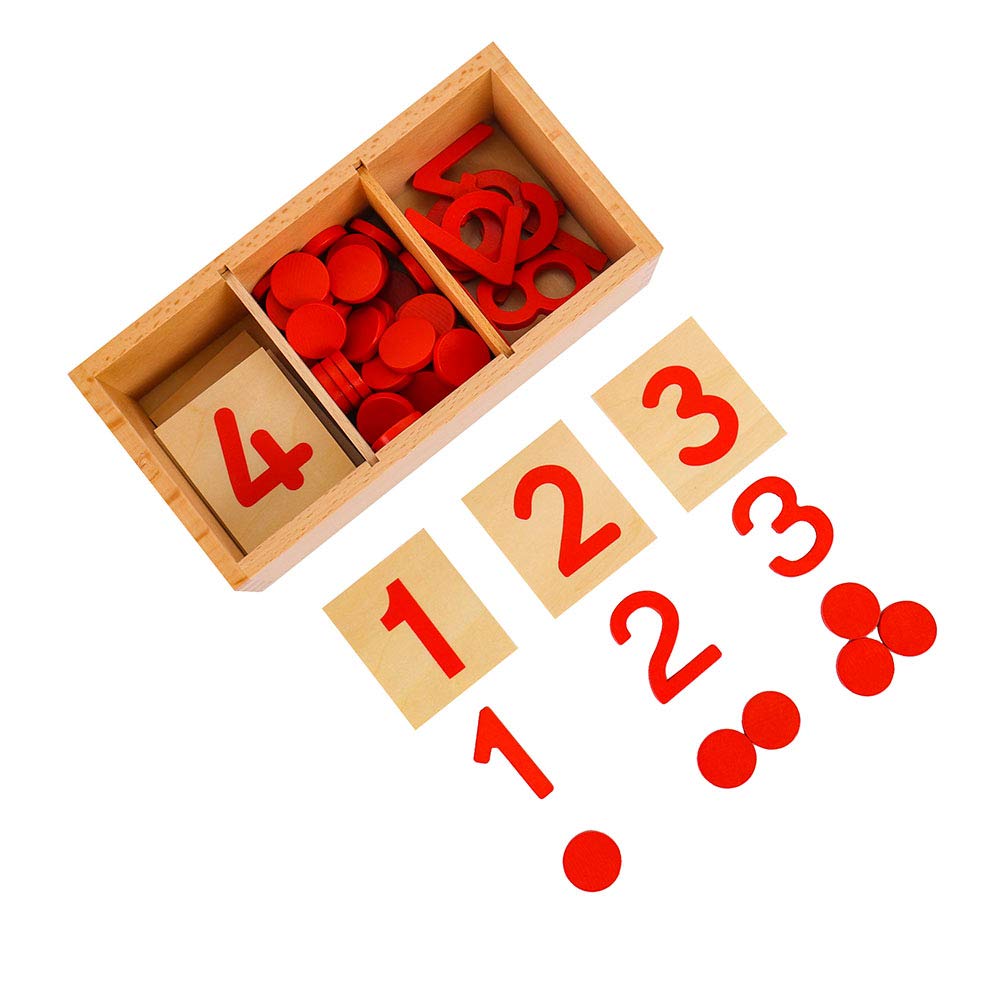 Montessori Cards & Counters with Cut-Out Numeral Math Games & Teaching Numbers Counting Toys