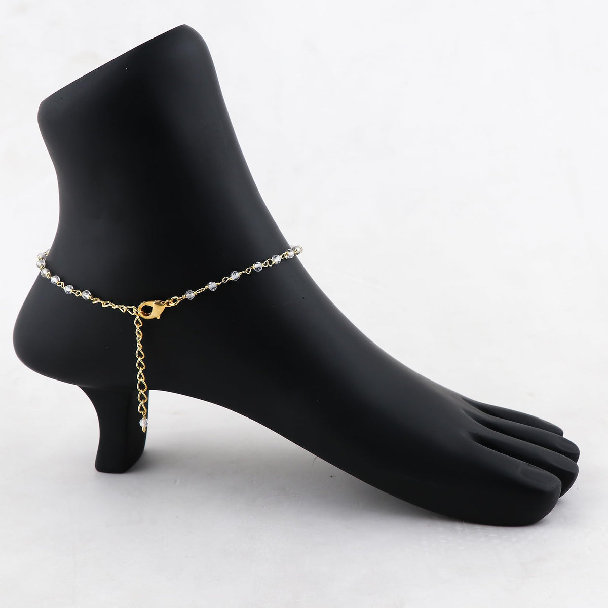 JOR Natural White Topaz Beaded Rosary Anklet, Handmade Craft, Anklet Beads Bracelet, Chakra Healing Anklet, Gemstone Women Jewelry, Dainty Gold Plated Anklet 9 inch + 2 inch (1pcs)