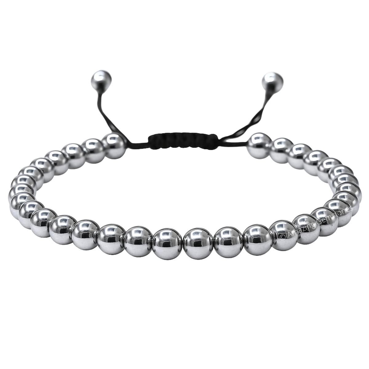 Amazing Gemstone Silver Hematite Anklet Ankle Bracelets for Women - Waterproof Beaded Healing Crystal Anklets, Plus Size Chakra Gemstone Bead Anklet (Stretchy Adjustable - Plain)