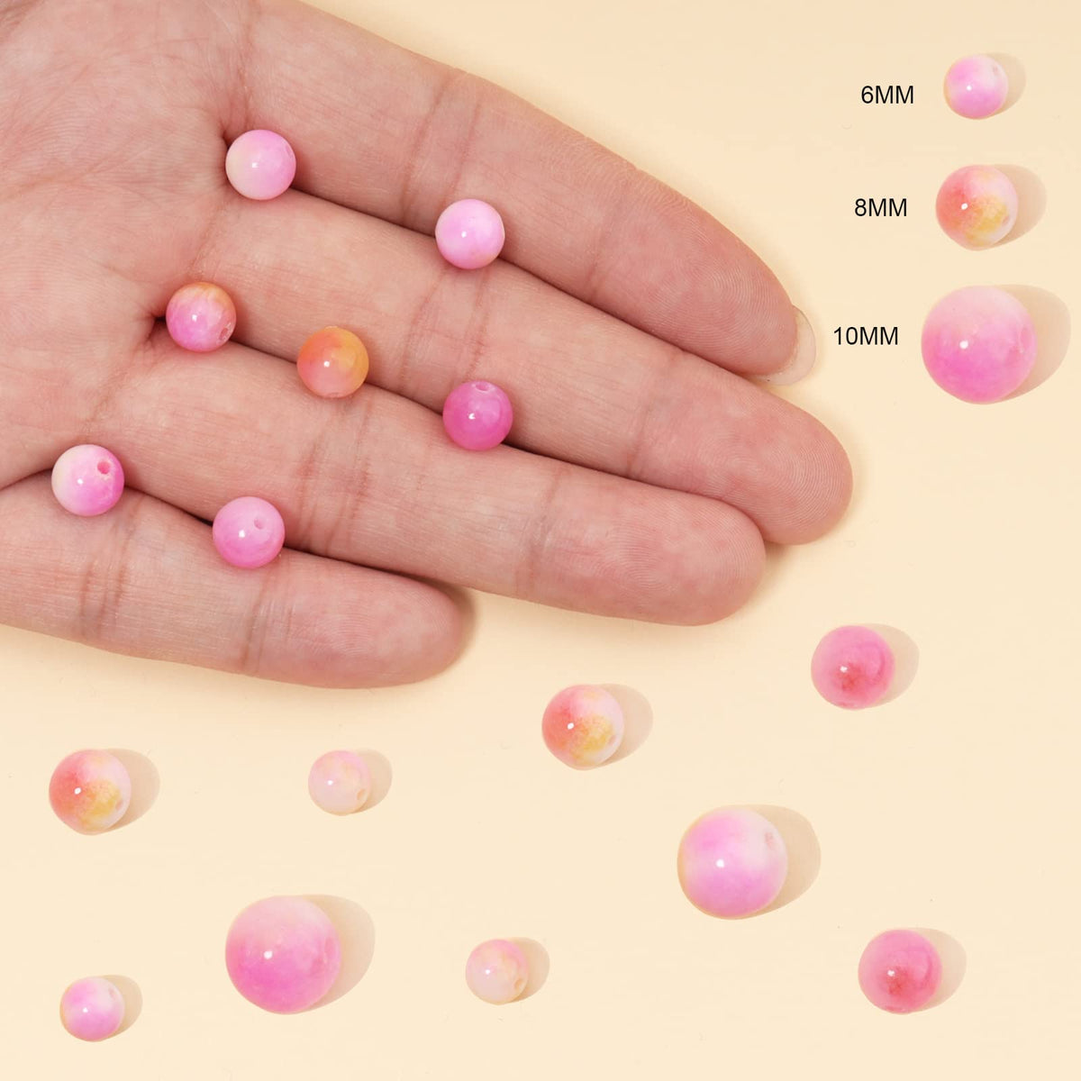 60pcs 6mm Natural Stone Beads Pink Yellow Persian Jade Beads Energy Crystal Healing Power Gemstone for Jewelry Making, DIY Bracelet Necklace