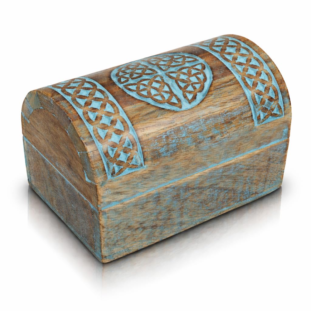 The Great Indian Bazaar Handmade Decorative Wooden Jewelry Box With Celtic Carving - Blue, Rectangular, Table Top, Unisex, Ideal For Home Decor & Gifting
