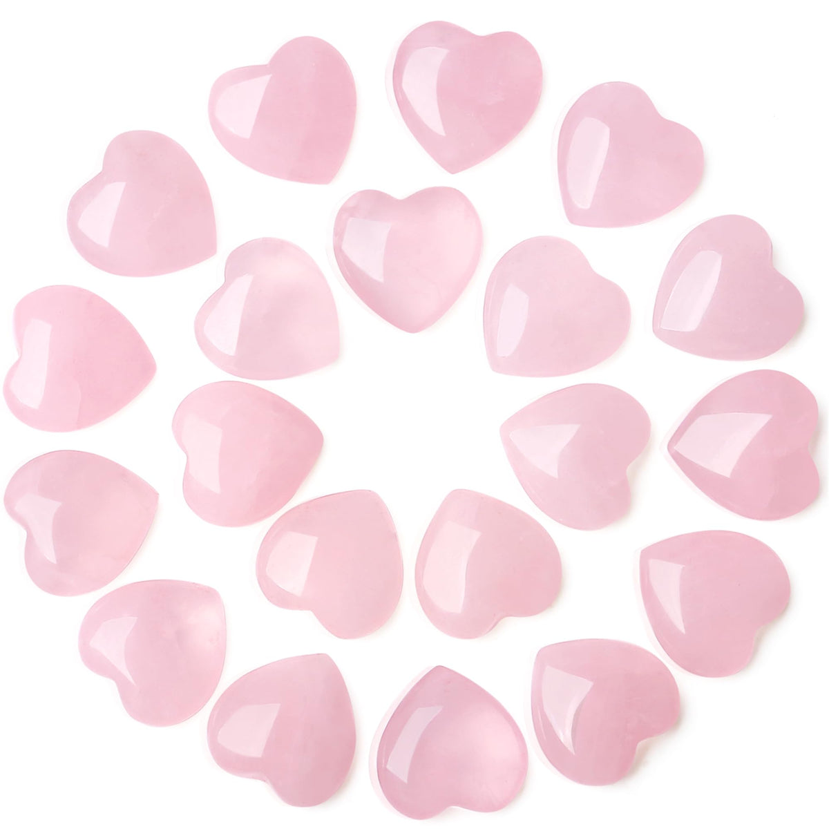 YATOJUZI 20PCS Rose Quartz Crystals Heart Natural Crystals and Healing Stones Pink Rose Quartz Hearts Stones Mini Pocket Reiki Gemstones Bulk Wholesale Valentines Day Gifts for Women