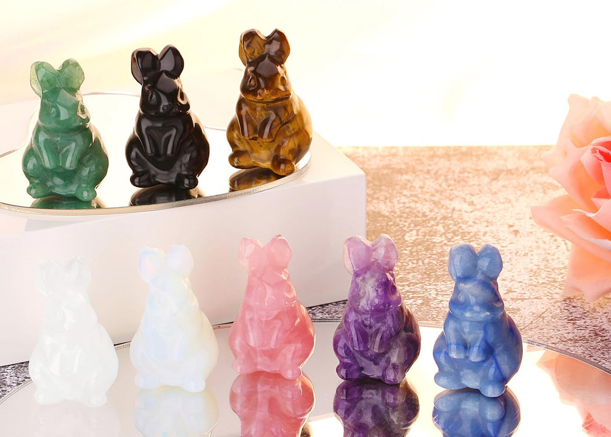 QINJIEJIE 2" Tiger Eye Bunny Decor Easter Decorations Crystals Rabbit Golden Bunny Figurine Carved Healing Crystal Stones Statue Gemstones Polished for Spring Easter Decor Party Favors