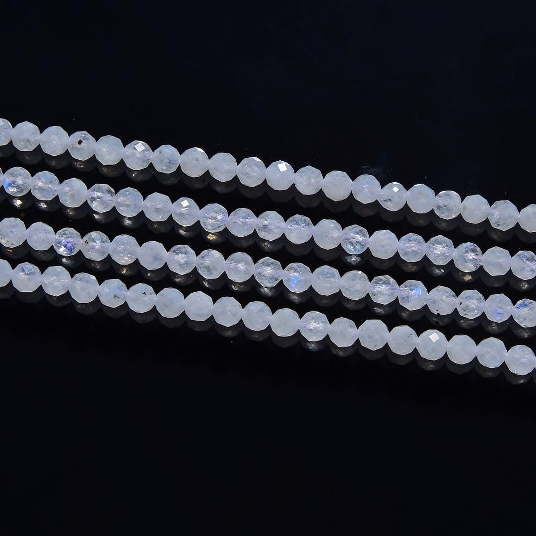 Adabele 15 Inch Natural Blue Flash Moonstone Healing Gemstone 4mm (0.16 Inch) Tiny Small Faceted Round Loose Beads Stone Spacer (75-85pcs) for Craft Jewelry Making GK4-7