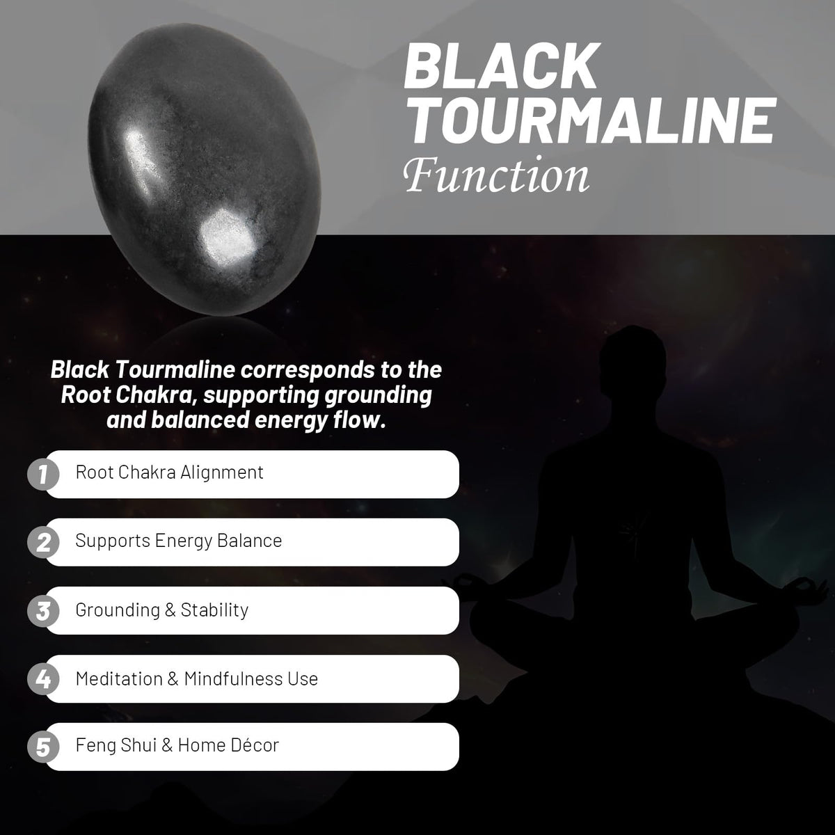 Orientrea Black Tourmaline Palm Stone-1 Pc Black Tourmaline Pocket Energy Stone, Smooth Healing Crystal Worry Stone (Black Tourmaline(1pc))