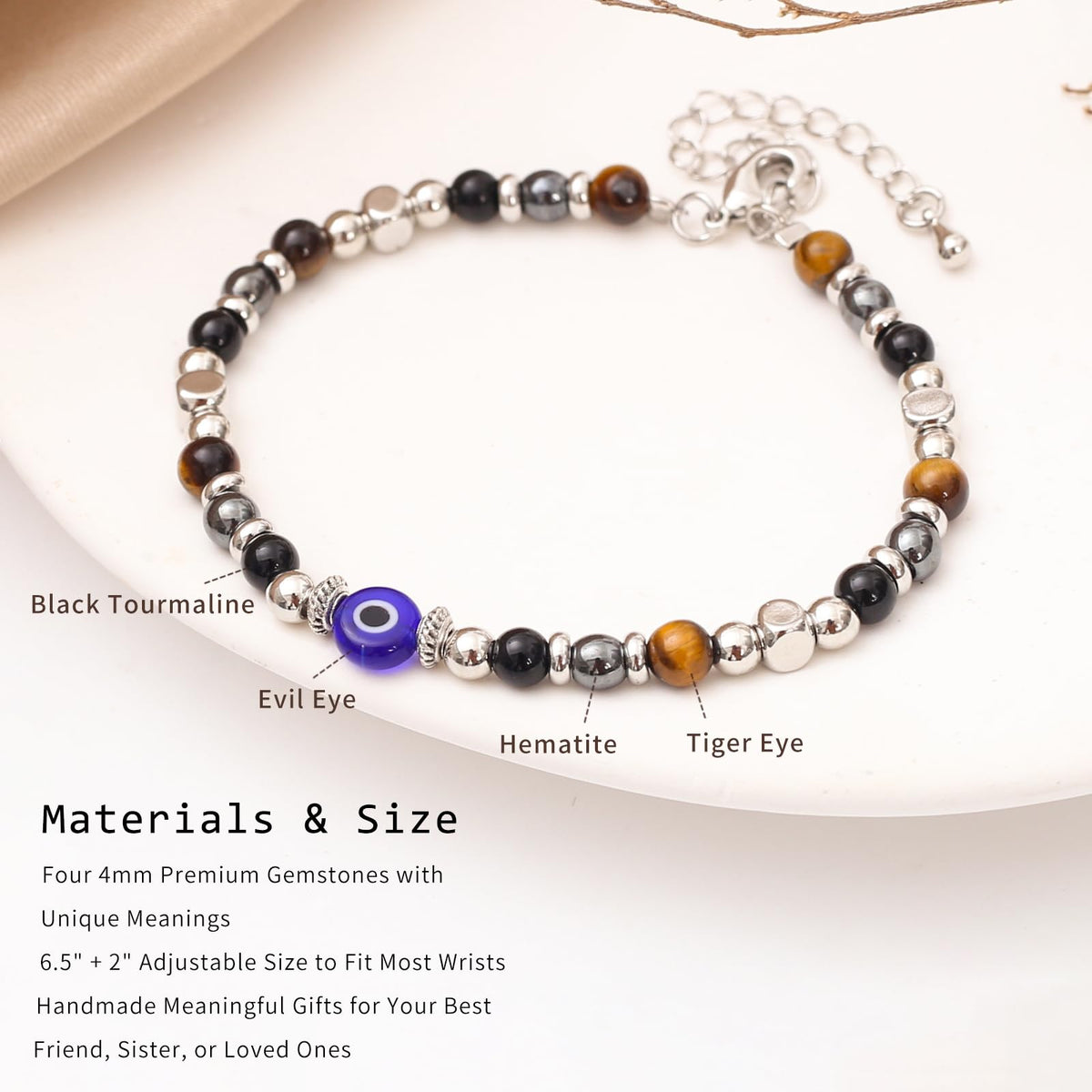 MTJAHPS Protection Bracelet, empath protection, black obsidian Crystals and Healing Stones Bracelet for Women ，Luck ，Anxiety and Stress Clam Bracelet (Friend-Evil Eye Triple Threat Protection)