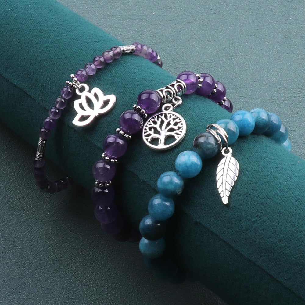 UEUC Tree of Life Yoga Healing Stone Bracelets, Multilayer Lotus Chakra Stone Reiki Bracelet Sets, Anxiety Crystal Natural Stone,for Women Stress Relief(#142)