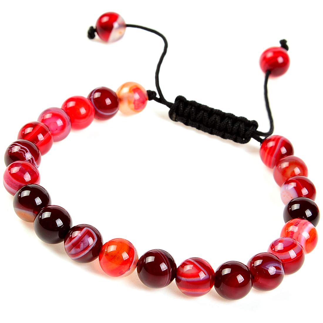 MASSIVE BEADS Natural Healing Power Gemstone Crystal Beads Unisex Adjustable Macrame Bracelets 6mm (Agate Red, 6mm)