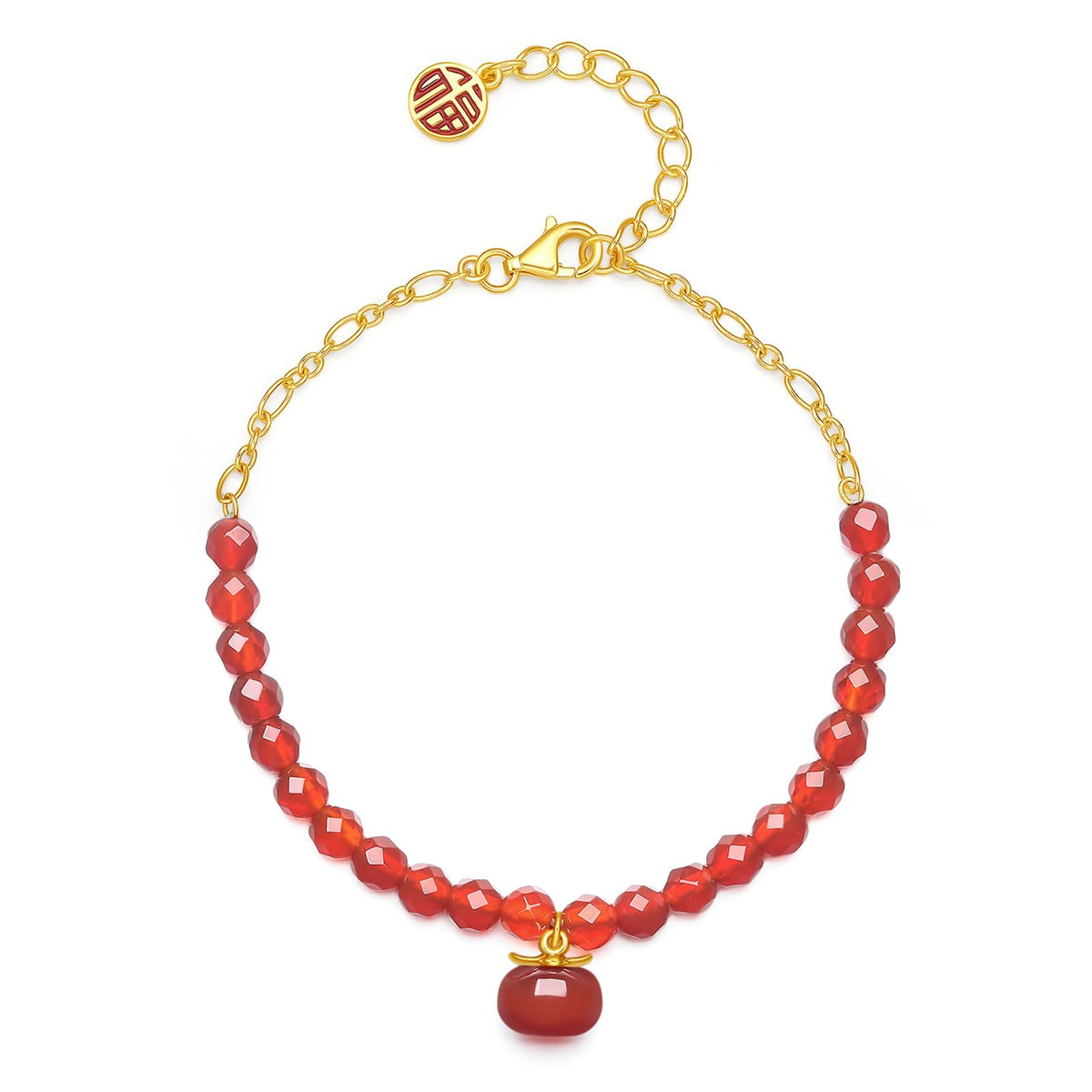 ZHOU LIU FU Sterling Silver Bracelet Red Agate Beaded Bracelet Fortune Bag Charm Bracelet Natural Gemstone Healing Jewelry for Women Mom Lover Birthday Aniversary