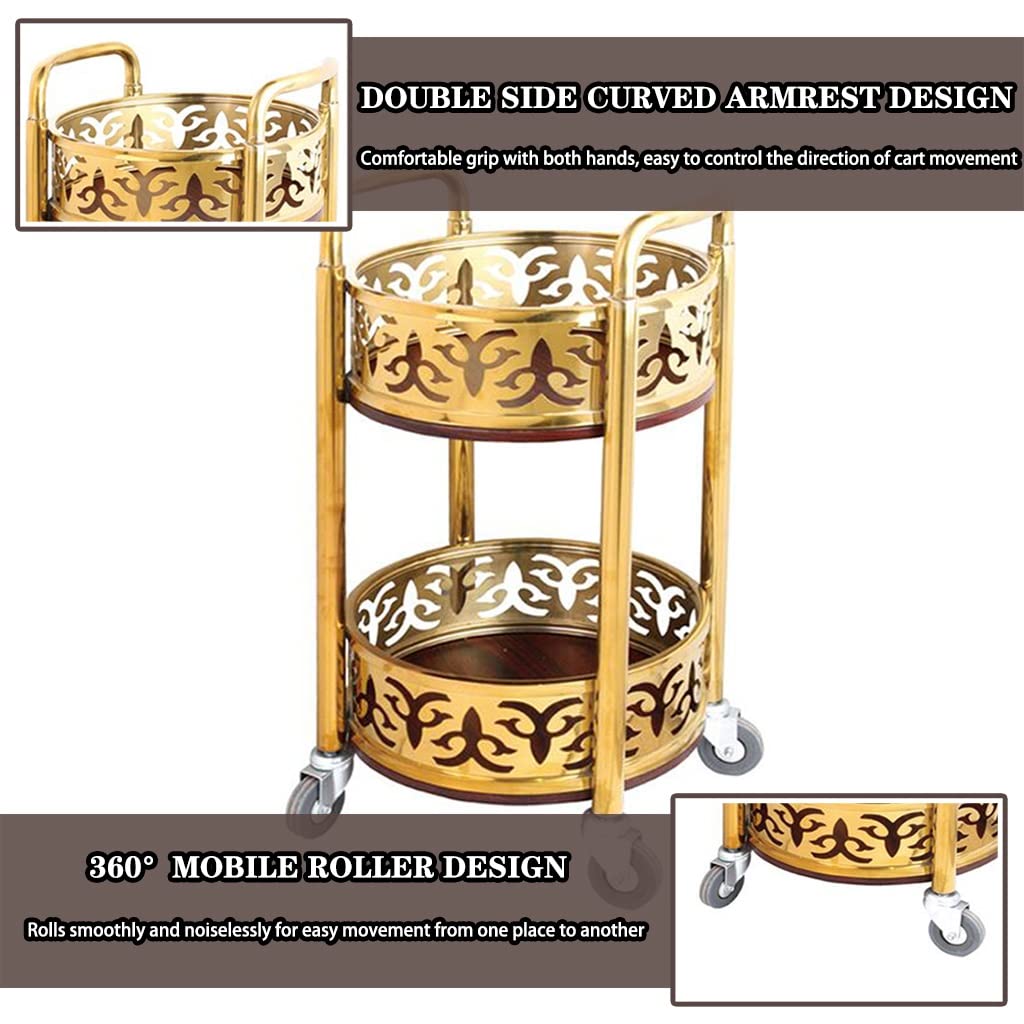 Portable Mobile Double Armrest Drink Cart, Bar Cart with Wheels High-end Restaurant Luxury Style Serving Cart, Housewarming Gift(Gold)