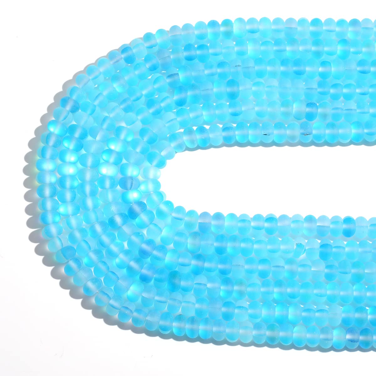 5x8mm Lake Blue Matte Aurora Crystal Glass Beads Loose Rondelle Disc Beads Frosted Moonstone for Jewelry Making