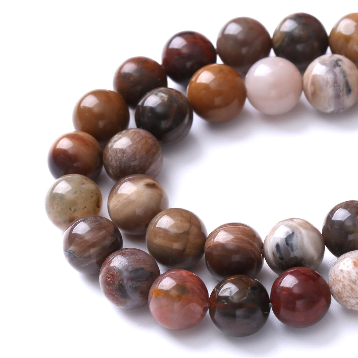 32pcs 12mm Natural Wooden Petrified Jade Agate Gemstone Beads Round Loose Spacer Beads for Jewelry Making DIY Bracelet Necklace 1 Strand 15inch
