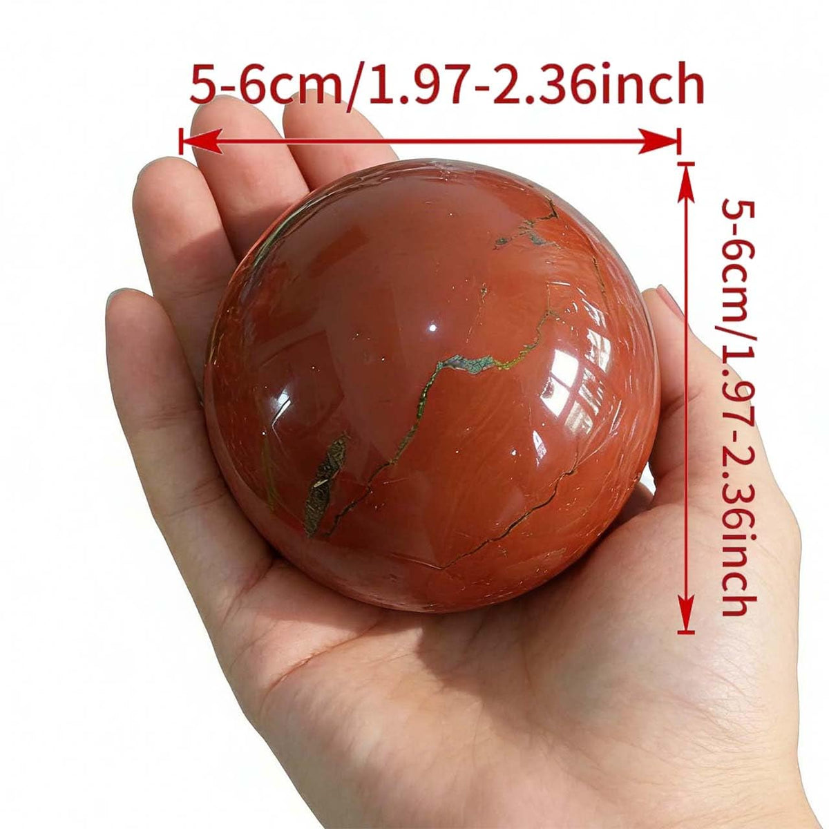 AierCrystal Natural Stone Crystal Sphere Feng Shui Home Decoration Ball Positive Energy Scrying Orb for Meditation Tool for Spiritual Space Purification Globe Diameter 5-6cm Red Jasper Sphere