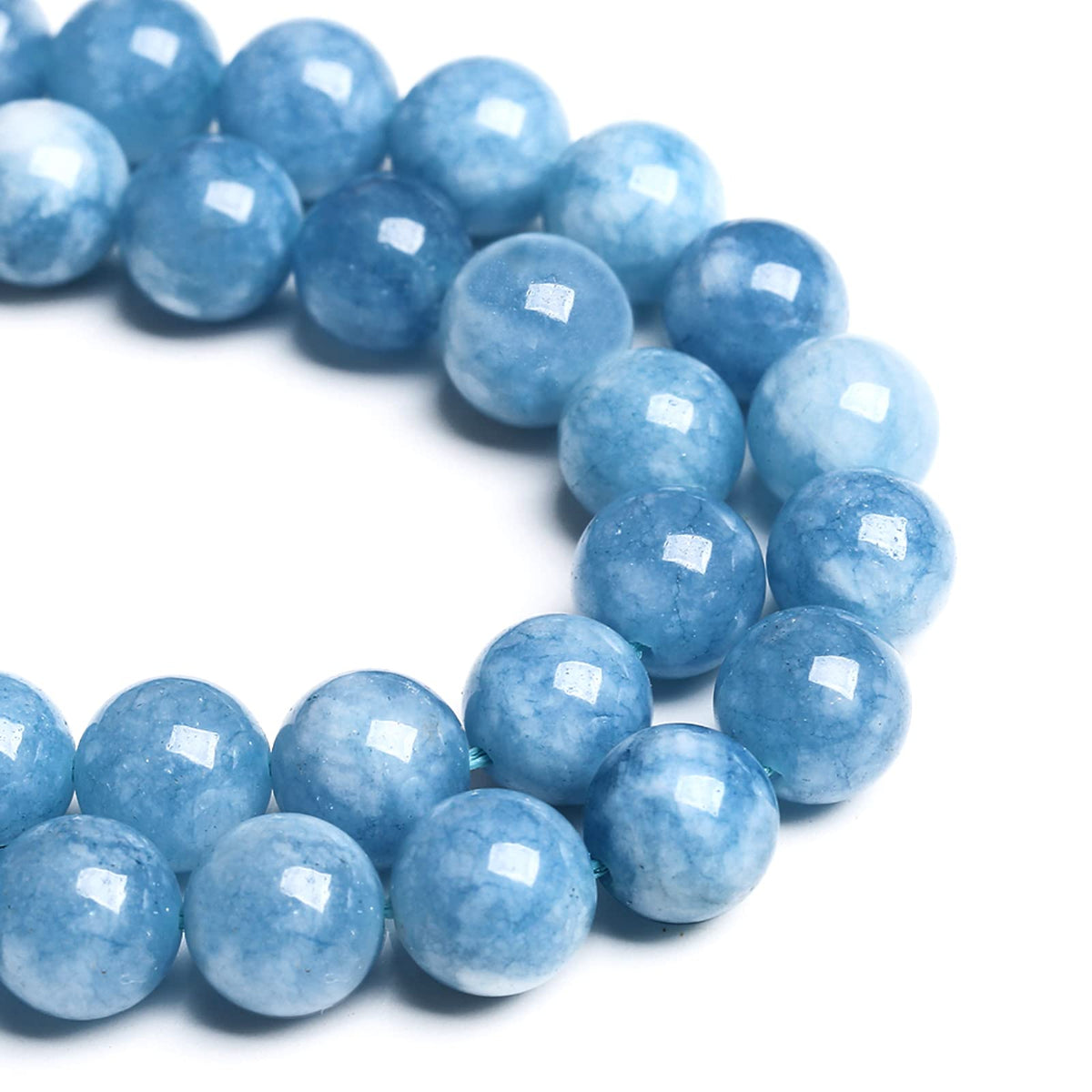 8MM 46PCS Blue Aquamarine Jade Loose Beads for Jewelry Making DIY Bracelet