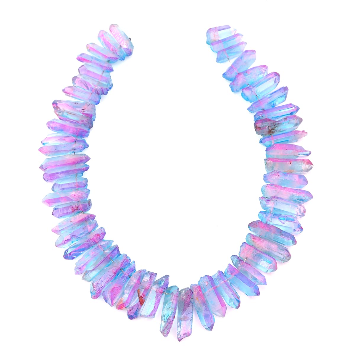 BEADIA Blue/Purple Titanium Coated Crystal Quartz Spike Point Stick Beads Rough 1.0"-1.5" for Jewelry Making 15 Inch/Strand