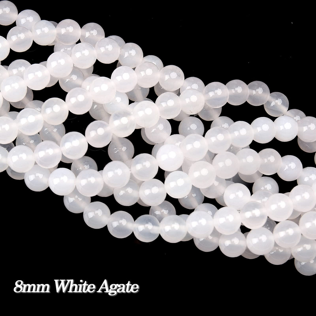 70PCS Natural 8MM Healing Gemstone, White Agate Energy Stone Round Loose Beads, Semi-Precious Crystal Beads with Free Elastic String for Jewelry Making DIY
