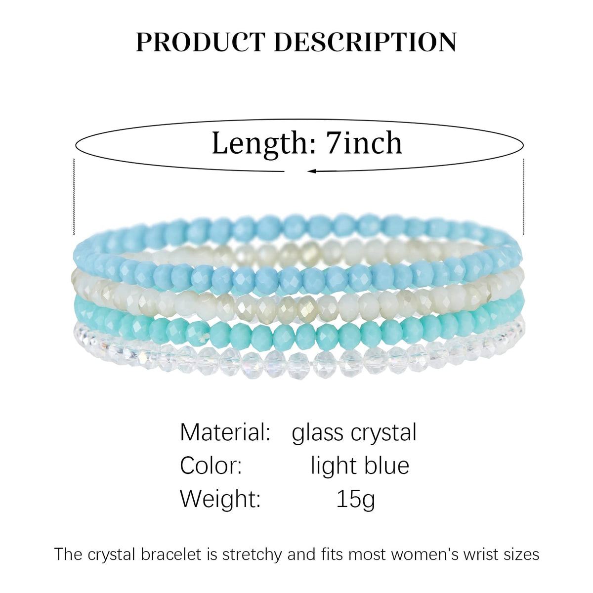 Noessla Beaded Boho Stretch Bracelet Colorful Stackable Crystal Beads Bracelets Trendy Costume Jewelry Mothers Day Gifts for Women(Light blue)