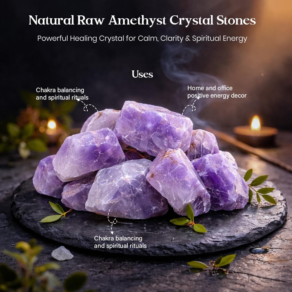 Crocon 1LB Amethyst Rough Bulk Natural Stone Raw stone Tumbling Cabbing Polishing Mining Chakra Balancing Reiki Healing Good Luck Home Office Decor