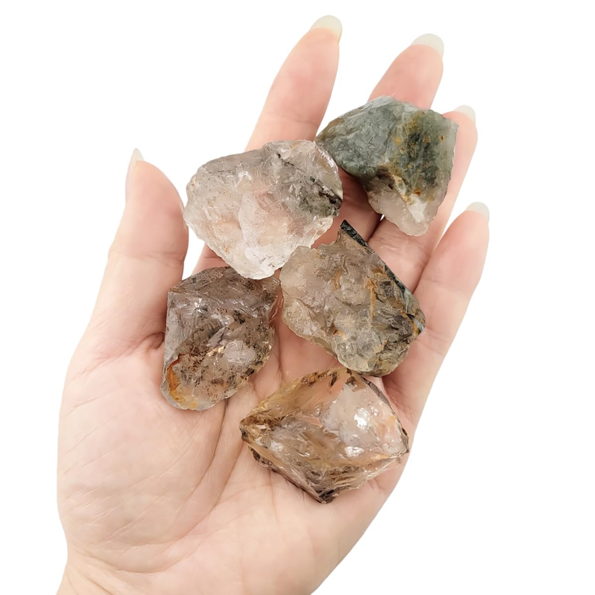 3-5Pcs Natural Raw Crystals 1''-2'' Rough Stones Rocks for Tumbling Polishing Cabbing Gemstones Crystals and Healing Stones for Wicca Reiki,Fountian Rocks for Decorations (Ghost Phantom Quartz)