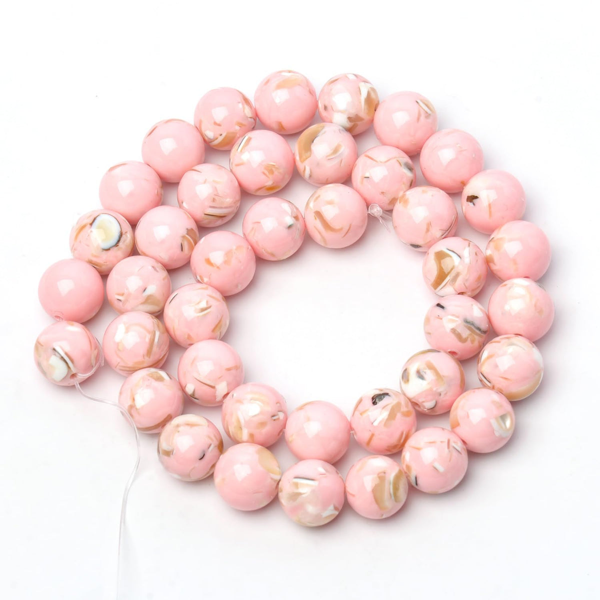 NITOPUPU 10mm 37pcs Pink Shell Turquoises Natural Stone Beads for Jewelry Making Supplies, Round Crystal Beads for Bracelets Necklace DIY Crafts