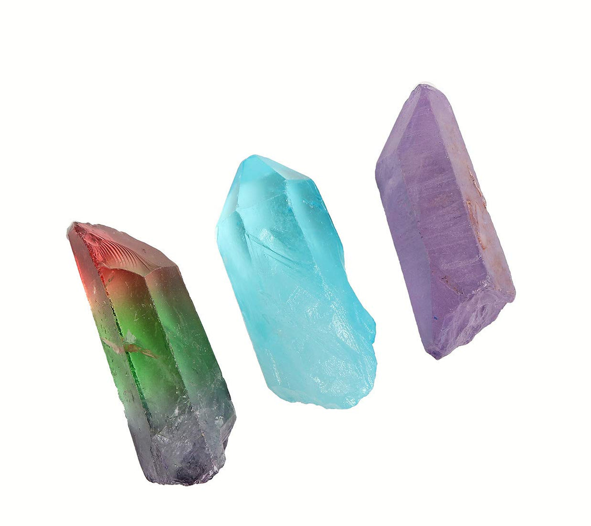 JIC Gem 4 pcs Auqa Aura, Angel Aura, Angel Amethyst, Tourmaline Healing Crystal Single Point Wand Natural Gemstone Polished Tumbled Stone or Crystal Healing, Reiki, and Home Decor