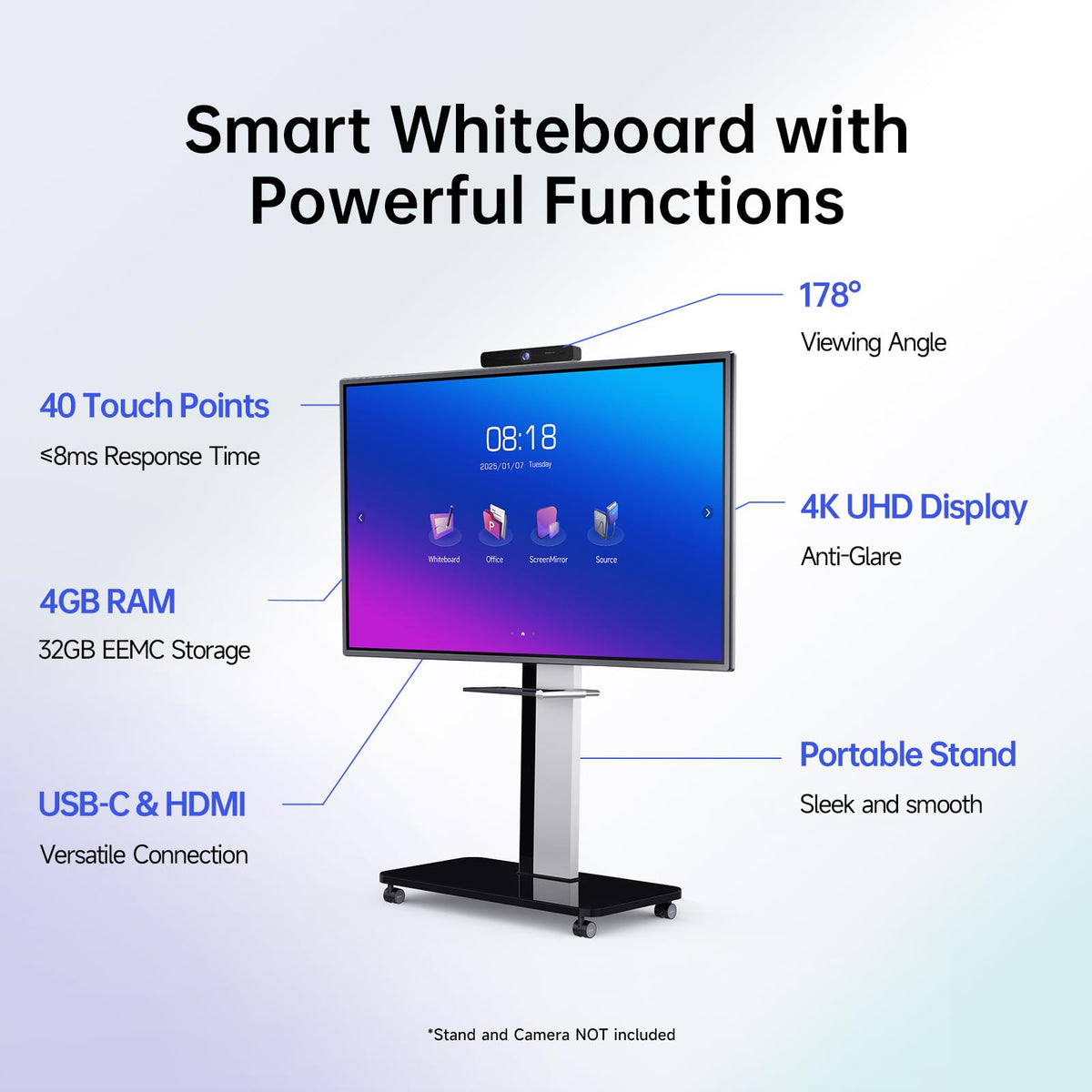 Smart Board, Interactive Whiteboard, 4K UHD Touch Screen Digital Board, Digital Electronic Smartboard for Classroom,Office & Conference Rooms,Open App Ecosystem(Board & Wall Mount Only) (55 Inch)