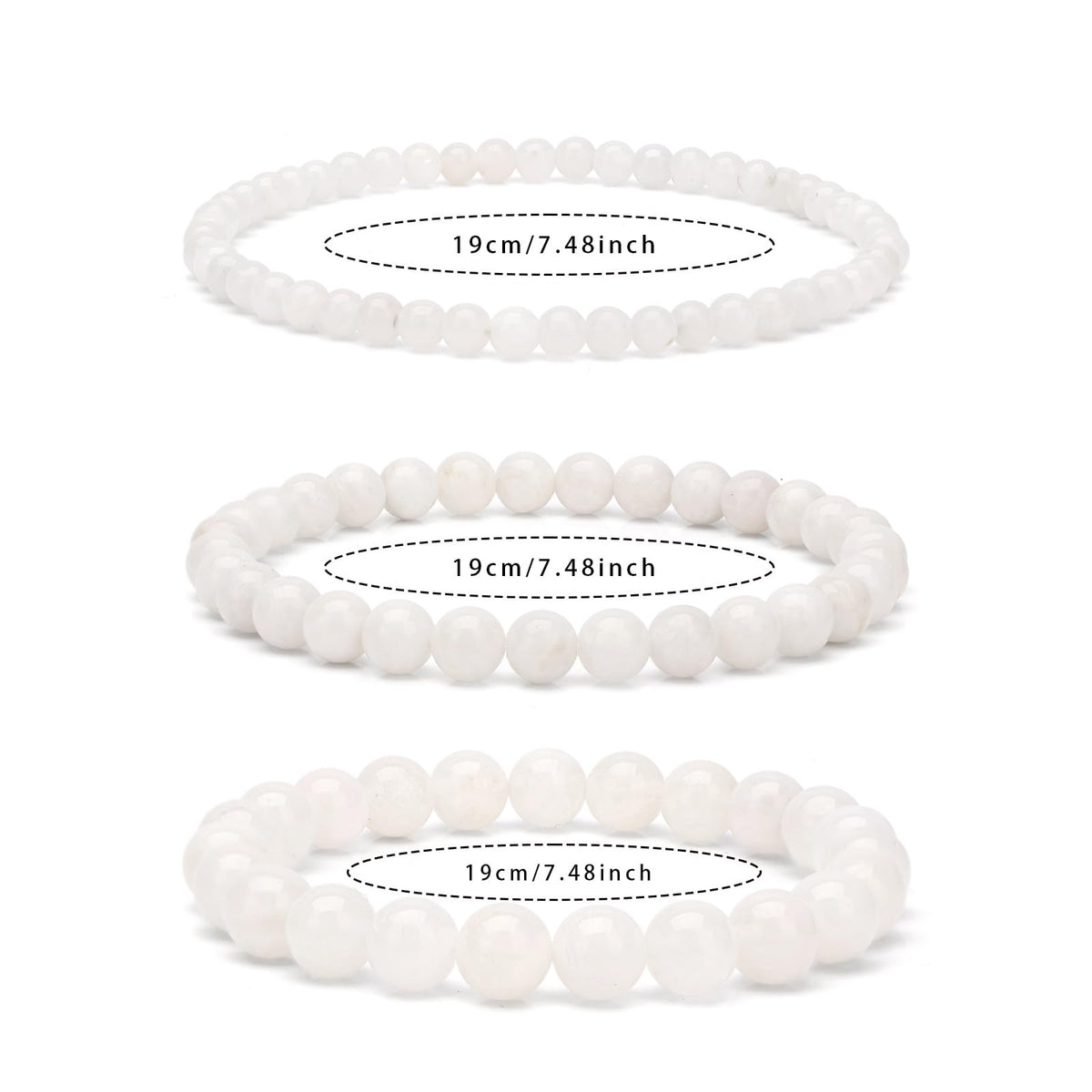 Risyfjew 4MM Handmade Moonstone Natural Gemstone Stretch Elastic Bracelet,PE Film Anti-oxidation Packaging Natural Stone Crystal Healing Power Energy Gifts for Adult