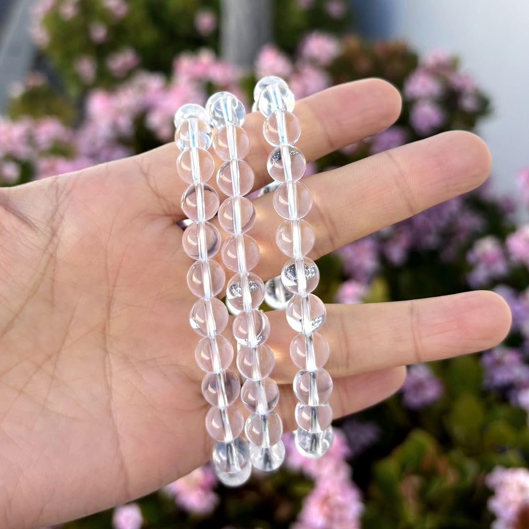 Adabele Real Natural Grade A Clear Crystal White Quartz Bracelet 7.5 inch Stretch Gemstone Beaded Bracelet Chakra Healing Crystal Stone Jewelry Energy Quartz Rock GB8-B15
