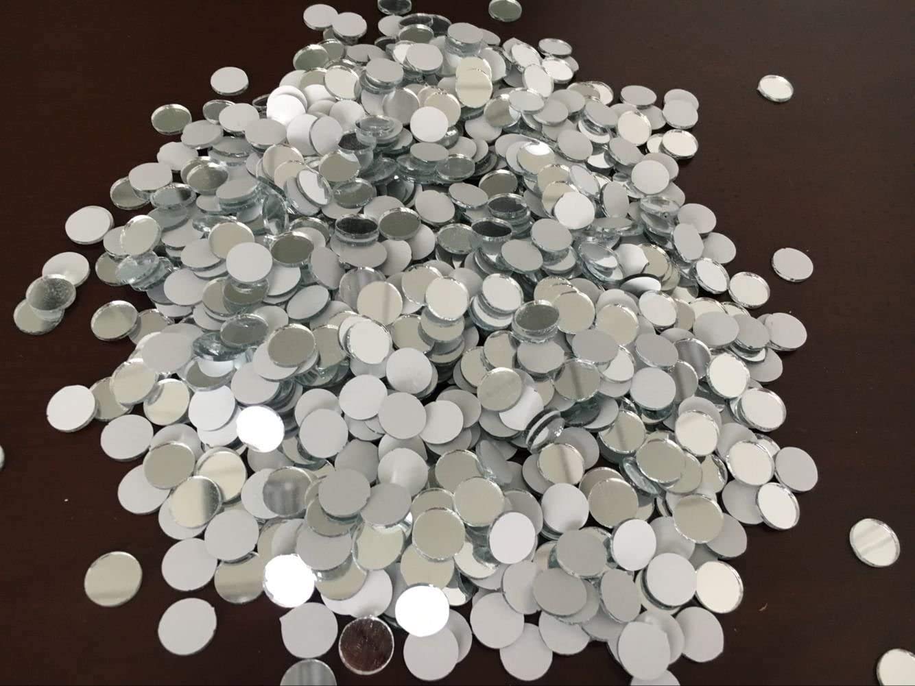 400pcs Mini Round Glass Mirror Mosaic, Small Round Glass Crafts, Real Glass Mirror Mosaic Tiles (Silver Mirror, 1x1cm)