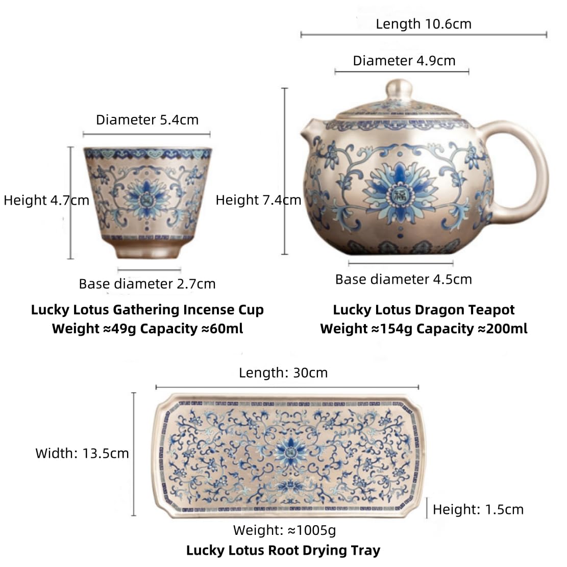 Lucky Year Lotus Tea Set with Single Teapot and Two Cups Home Tea Brewing Set in Gift Box (Silver-Gilded Porcelain Lotus of Auspicious Years Teapot with Two Cups [Includes Brocade Storage Pouch])