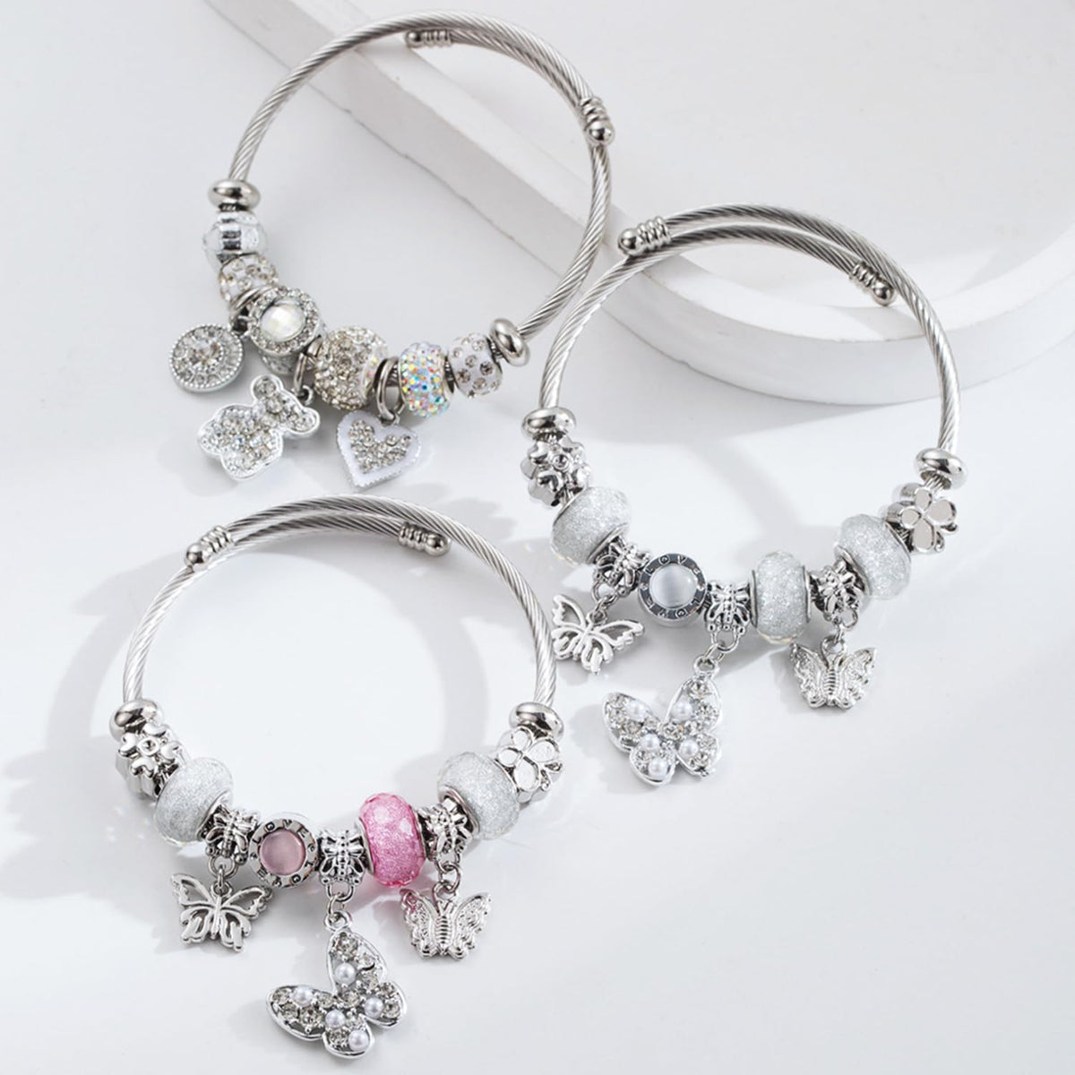 QMWKVNC Charm Bracelets for Girls,Exquisite Cute Cartoon Friendship Silver Bracelets Stainless Steel Bangle, Girls Jewelry Suitable for Holiday Gifts and Birthday Gifts (Bracelets-D)
