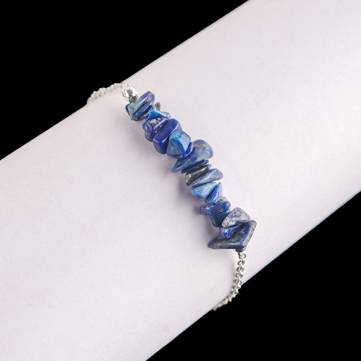 Gemimpression Handmade Lapis Lazuli Chips Bar Bracelet – Natural Energy Healing Crystals – Silver Plated Adjustable 8 Inch Chain – Gift for Her – Christmas Gift